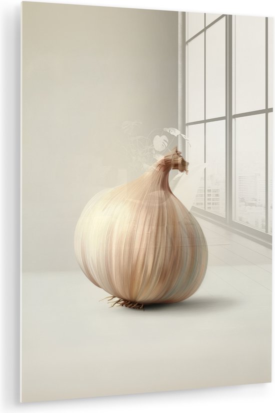 MuchoWow® Tableau sur verre 90x120 cm - Tableau sur verre acrylique - Ail - Naturel - Beige - Photo sur verre - Décoration murale salon - Décoration murale chambre - Peintures