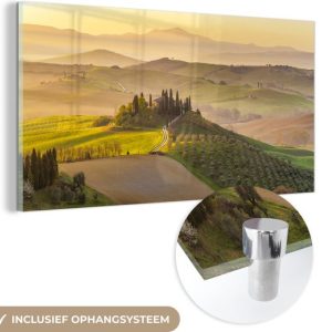 MuchoWow® Peinture sur verre 40×20 cm – Peinture sur verre acrylique – Collines au lever du soleil – Photo sur verre – Peintures