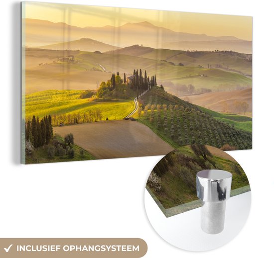 MuchoWow® Peinture sur verre 40x20 cm - Peinture sur verre acrylique - Collines au lever du soleil - Photo sur verre - Peintures