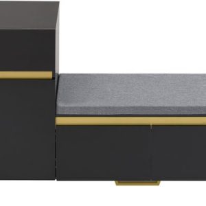 Halmeubel avec banc à chaussures intégré, armoire de rangement avec tiroirs et portes, noir brillant avec accents dorés, meuble d’entrée multifonctionnel Halmeubel avec banc à chaussures intégré, armoire de rangement avec tiroirs et portes, noir brillant avec accents dorés, meuble d’entrée multifonctionnel