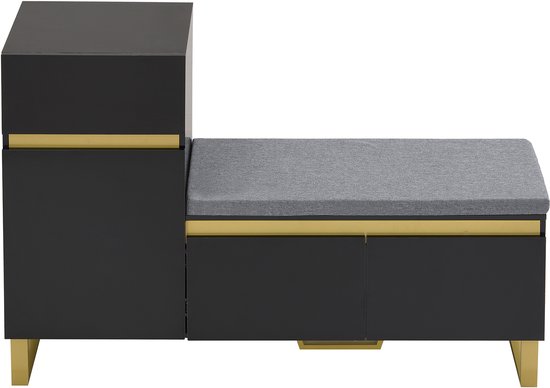 Halmeubel avec banc à chaussures intégré, armoire de rangement avec tiroirs et portes, noir brillant avec accents dorés, meuble d'entrée multifonctionnel