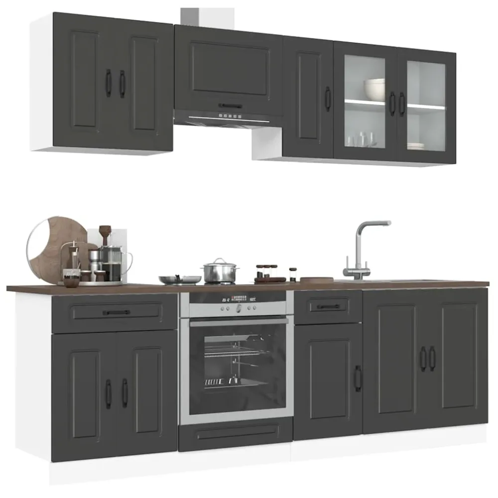 8 Piece Kitchen Cabinet Set Kalmar Black Engineered Wood 8 Piece Kitchen Cabinet Set Kalmar Black Engineered Wood
