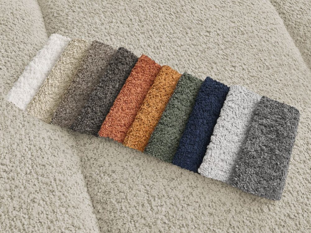 Canape d'angle fixe PAMIRA tissu bouclette avec pouf – Image 3