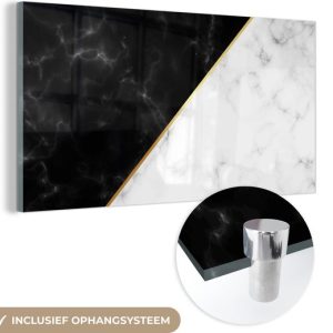MuchoWow® Peinture sur verre 160×80 cm – Peinture acrylique sur verre – Marbre – Wit – Zwart – Or – Photo sur verre – Peintures