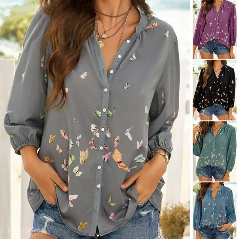 Chemise à imprimé papillon pour femme