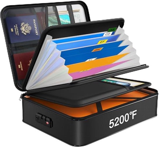 Organisateur de documents avec serrure - Boîte de rangement étanche et ignifuge pour documents importants - Coffre-fort portable de voyage