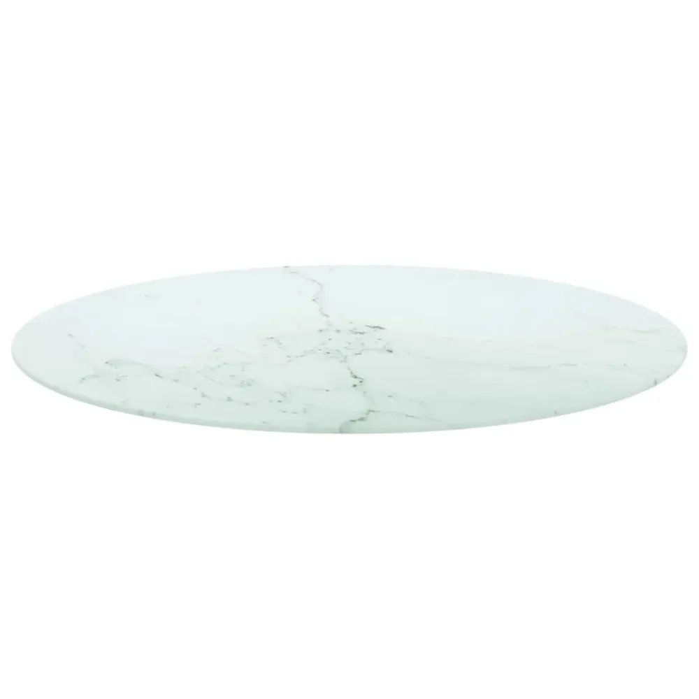 Table Top White Ø90x1 cm Tempered Glass with Marble Design – Image 2
