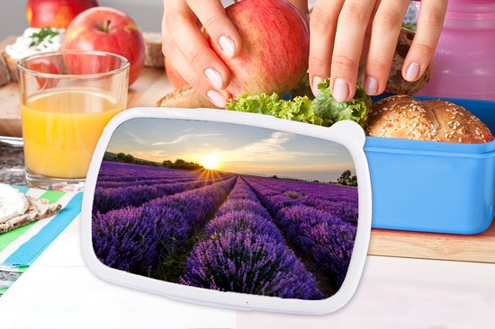 Lunch box Blauw - Lunch box - Boîte à pain - Lavande - Fleurs - Coucher de soleil - Violet - 18x12x6 cm - Enfants - Garçon