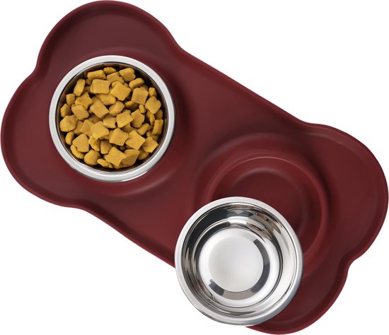 JAXY Mangeoires pour chat - Mangeoires pour chien - Mangeoires - Abreuvoir - Gamelles pour chat - Gamelles pour chat - Acier inoxydable - Siliconen alimentaire - Vin Rouge - Taille L
