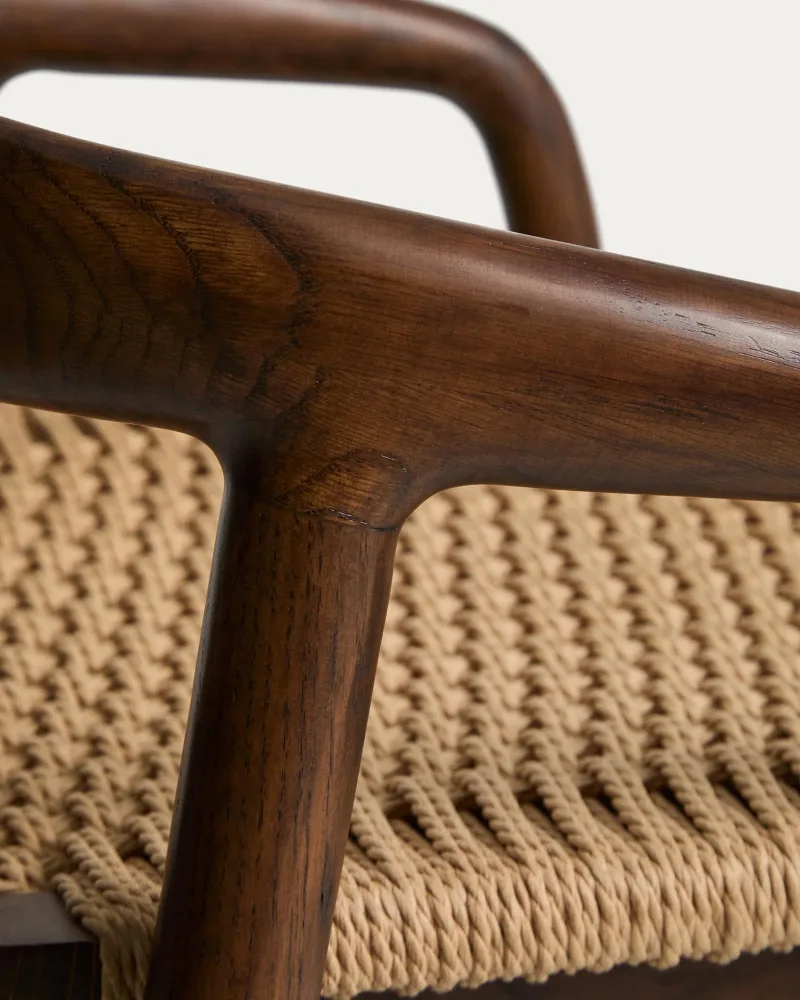 Hocker Derile aus massivem Eichenholz mit Nussbaum-Finish und beigem Papierseil FSC 100% 65 cm – Image 3
