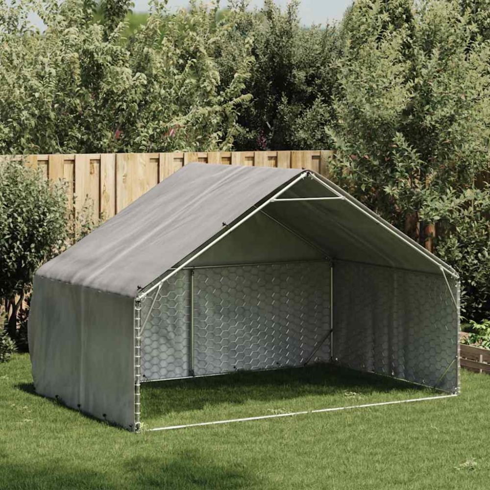 Outdoor Dog Kennel with Cover 3x2x1.9 m Galvanised Steel – Image 2