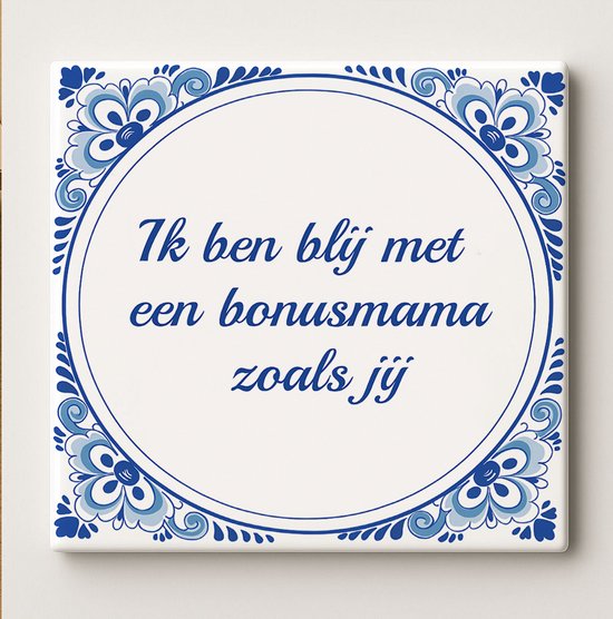 Je Ben heureux avec une maman bonus comme toi, carrelage 15 x 15 cm – Carreau en céramique bleu de Delft réconfortant – Cadeau pour belle-mère