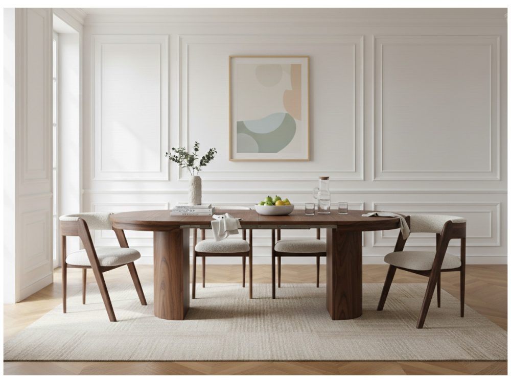 Ensemble PRADO avec table a manger extensible 110 a 210 cm + lot de chaises BASTIDE placage chene massif – Image 2
