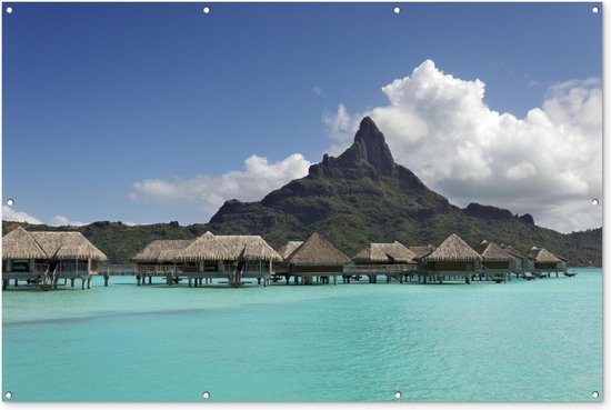 Les célèbres bungalows sur Bora Bora Garden Poster 180x120 cm - Toile de jardin / Toile d'extérieur / Peintures d'extérieur (décoration de jardin) XXL / Groot format!