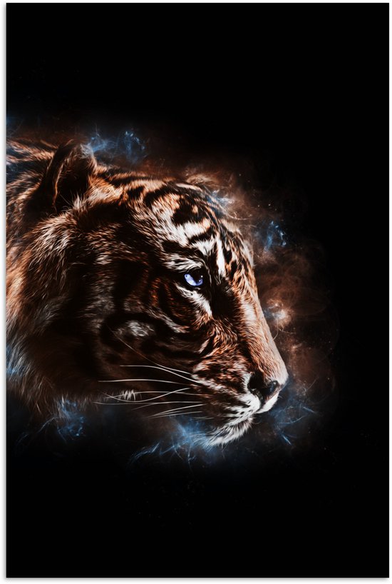 Image magique avec une tête de tigre sur fond noir 80x120 cm