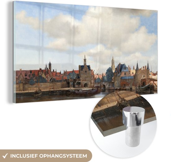 MuchoWow® Peinture sur verre 40x20 cm - Peinture sur verre acrylique - Vue de Delft - Peinture de Johannes Vermeer - Photo sur verre - Peintures