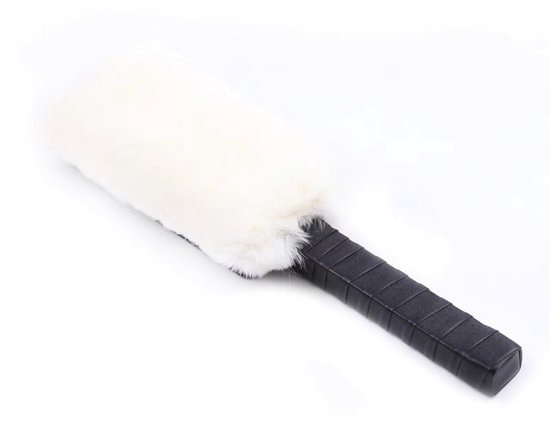 Jamais ennuyeux - Pagaie avec duvet - Cuir PU - Zwart/ Wit - 30 cm