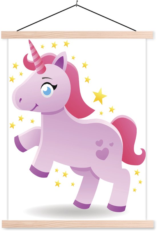 illustration d'une licorne rose avec des étoiles affiche scolaire lattes plates vierges 120x160 cm - Tirage photo sur poster textielposter (décoration murale salon / chambre) XXL / Groot format!