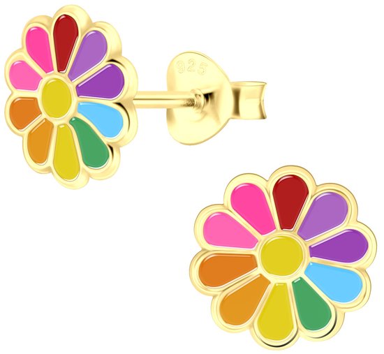 Joie|S - Boucles d'oreilles fleur de marguerite en argent - multicolore - 8 mm - plaqué or 14 carats