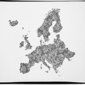 Housse pour ordinateur portable 13 pouces – Carte de l&rsquo;Europe avec motif de feuilles tropicales grises – noir et blanc – Housse pour ordinateur portable