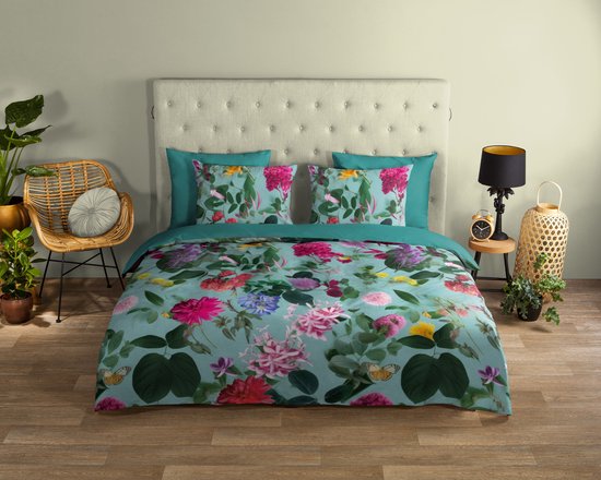 Housse de couette Good Morning « fleurs » - Aqua - (140x200/220 cm) - Katoen