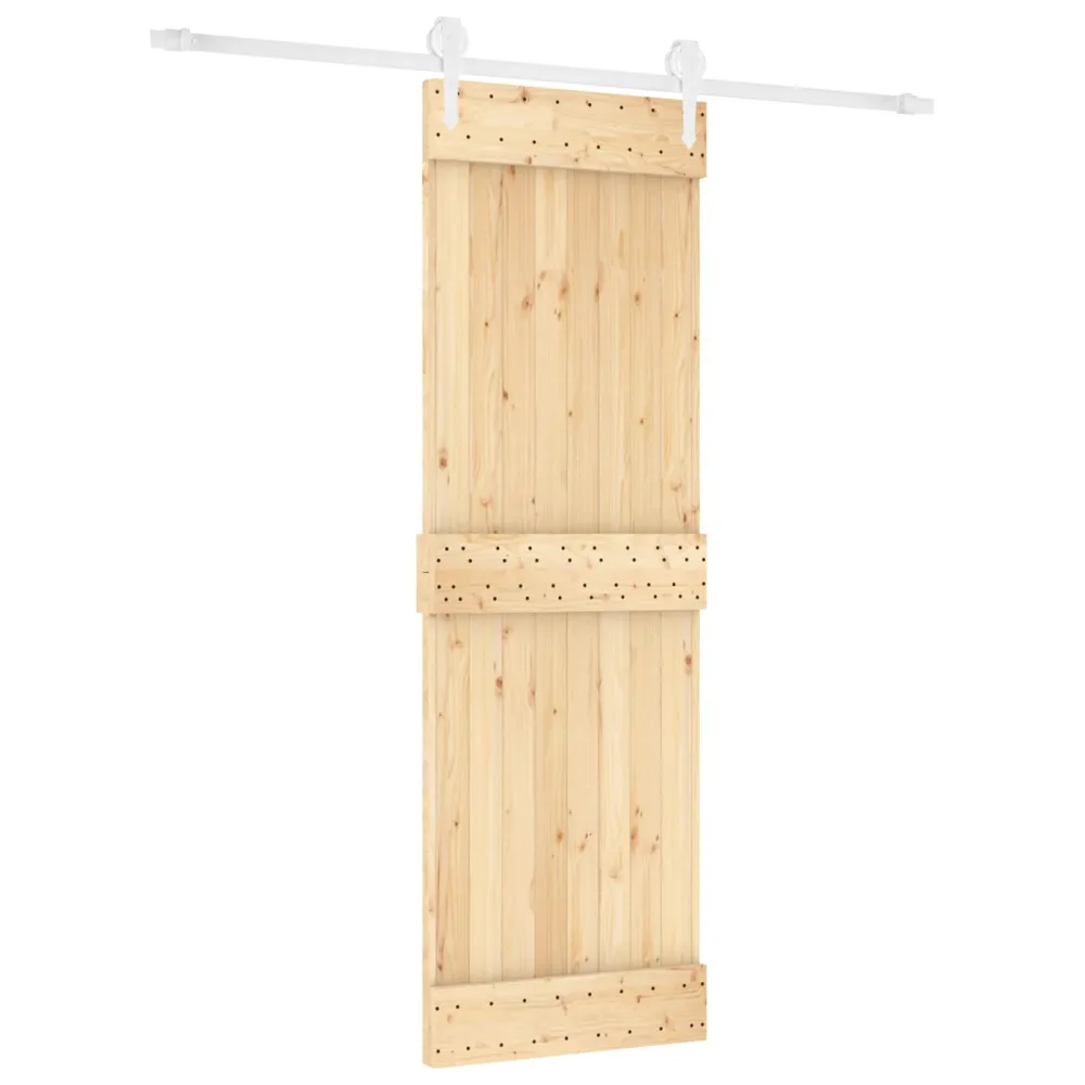 Sliding Door Natural and White 70 x 210 cm Solid Pine Wood – Image 2