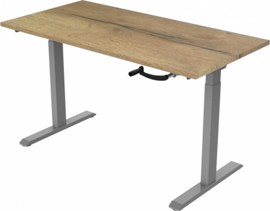 Office Hero® Cosmic Slinger- Bureau assis-debout cadre gris réglable en hauteur - Bureau de jeu - Table d'ordinateur - Table de travail - 140x80 - Chêne naturel
