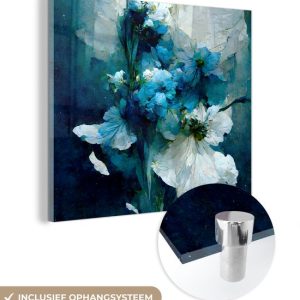 MuchoWow® Peinture sur verre 50×50 cm – Peinture sur verre acrylique – Fleurs – Bouquet – Peinture – Blauw – Photo sur verre – Peintures