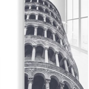 MuchoWow® Peinture sur verre 120×180 cm – Peinture sur verre acrylique – Tour de Pise – Italie – Zwart – Wit – Photo sur verre – Peintures