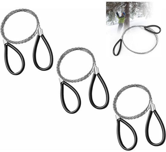 Lot de 3 câbles de secours pour scie à fil, câble de survie pour scier le bois, les os, le caoutchouc et le plastique (noir)