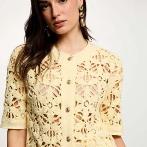 Morgan – Gilet en crochet à col rond en 261-Moniz Jaune pastel Morgan – Gilet en crochet à col rond en 261-Moniz Jaune pastel