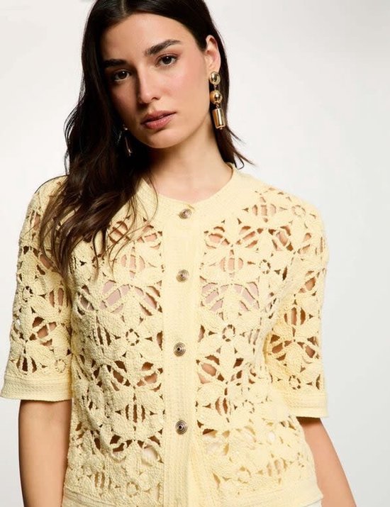 Morgan - Gilet en crochet à col rond en 261-Moniz Jaune pastel