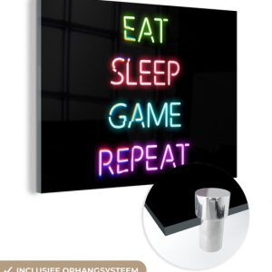 MuchoWow® Peinture sur verre – Gaming – Led – Citation – Eat sleep game répétition – Jeux – 160×120 cm – Peintures sur verre acrylique – Photo sur Glas MuchoWow® Peinture sur verre – Gaming – Led – Citation – Eat sleep game répétition – Jeux – 160×120 cm – Peintures sur verre acrylique – Photo sur Glas