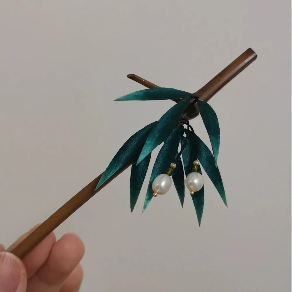 Bamboo Leaves Bespoke Hairpin - Silk Hairpin(Ronghua) – Image 2