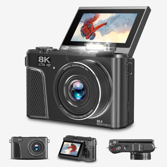 K&L – 8K 88MP – Caméra avec autofocus – Wi-Fi – Écran UHD 3 pouces – Port micro – Appareil photo – Appareil photo compact – Caméra pour vlogs K&L – 8K 88MP – Caméra avec autofocus – Wi-Fi – Écran UHD 3 pouces – Port micro – Appareil photo – Appareil photo compact – Caméra pour vlogs