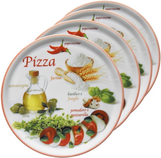 MamboCat Set de 4 assiettes à pizza Napoli Pizzafoods rouge 33 cm