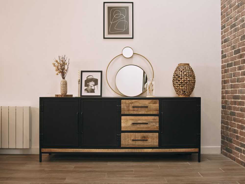 Ensemble BEAUBOURG avec Buffet 200 cm + Meuble TV Bois de manguier – Image 3