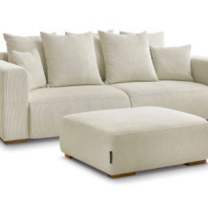 Canape droit fixe 3 places SIDONIE velours cotele avec pouf Canape droit fixe 3 places SIDONIE velours cotele avec pouf