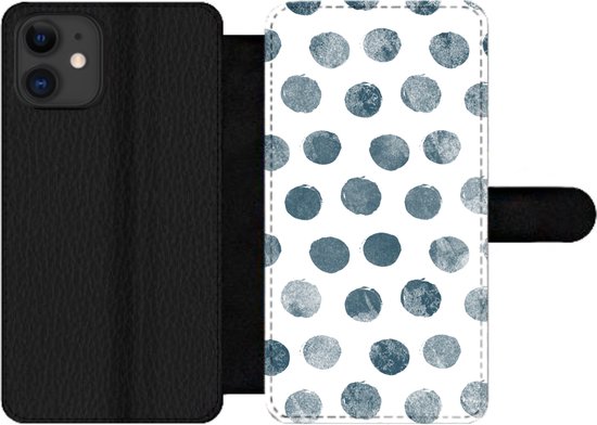 iPhone 12 Pro Wallet Case bookcase phone case - Pois - Grijs - Wit - Avec compartiments - Étui portefeuille avec fermeture magnétique
