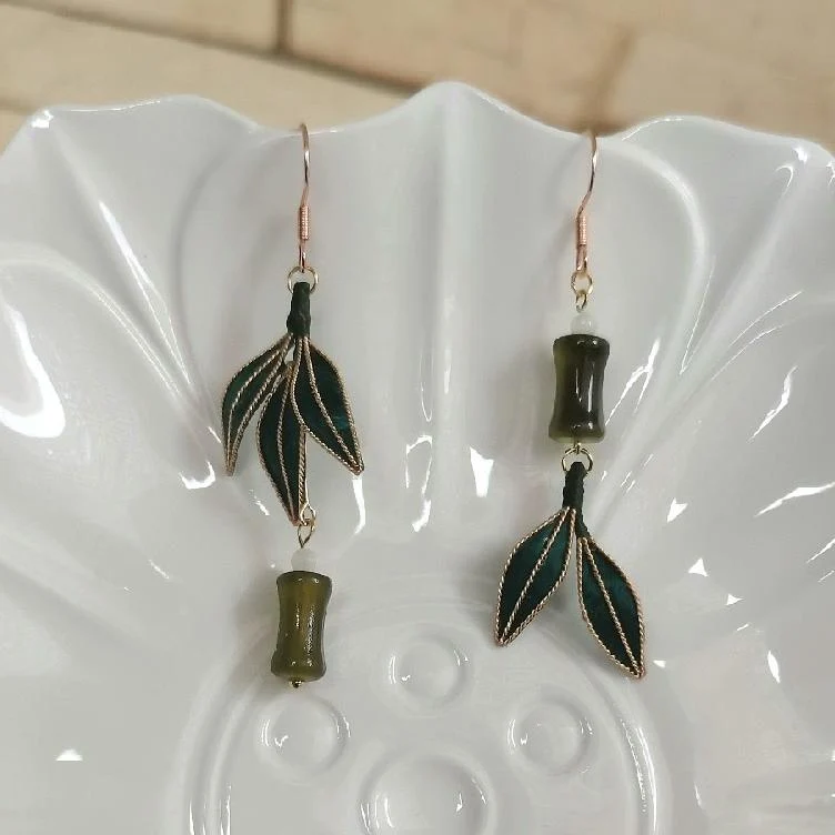 Bamboo Bespoke Earrings - Silk Earrings(Ronghua) – Image 3