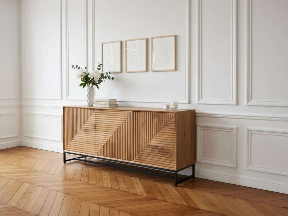 Buffet 3 portes 170 cm NAOMIE bois massif d'acacia – Image 3