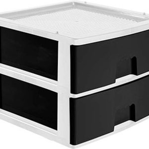 Hega Hogar Caisson à tiroirs/organisateur de bureau 2x tiroir – blanc/anthracite – L38 x L38 x H30 cm – plastique – commode Hega Hogar Caisson à tiroirs/organisateur de bureau 2x tiroir – blanc/anthracite – L38 x L38 x H30 cm – plastique – commode