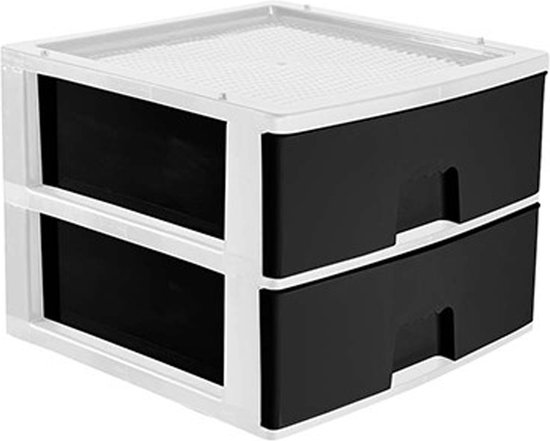 Hega Hogar Caisson à tiroirs/organisateur de bureau 2x tiroir - blanc/anthracite - L38 x L38 x H30 cm - plastique - commode