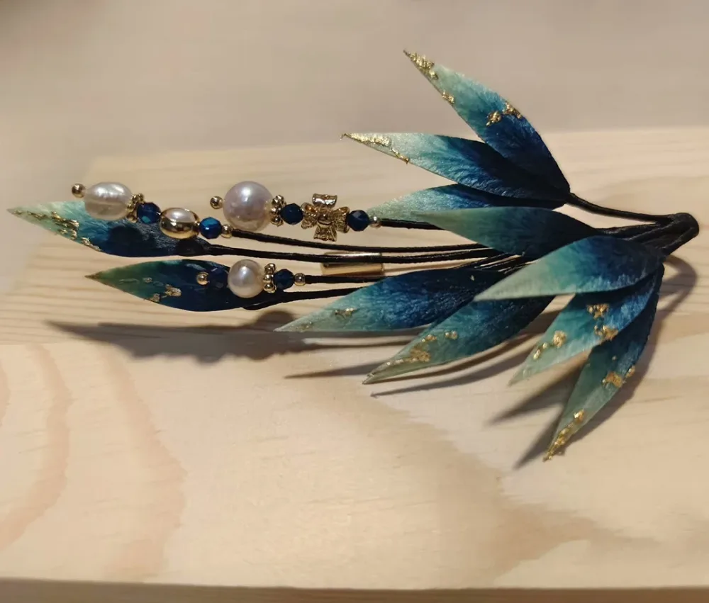 Blue Leaves Bespoke Brooch - Silk Brooch(Ronghua) – Image 3