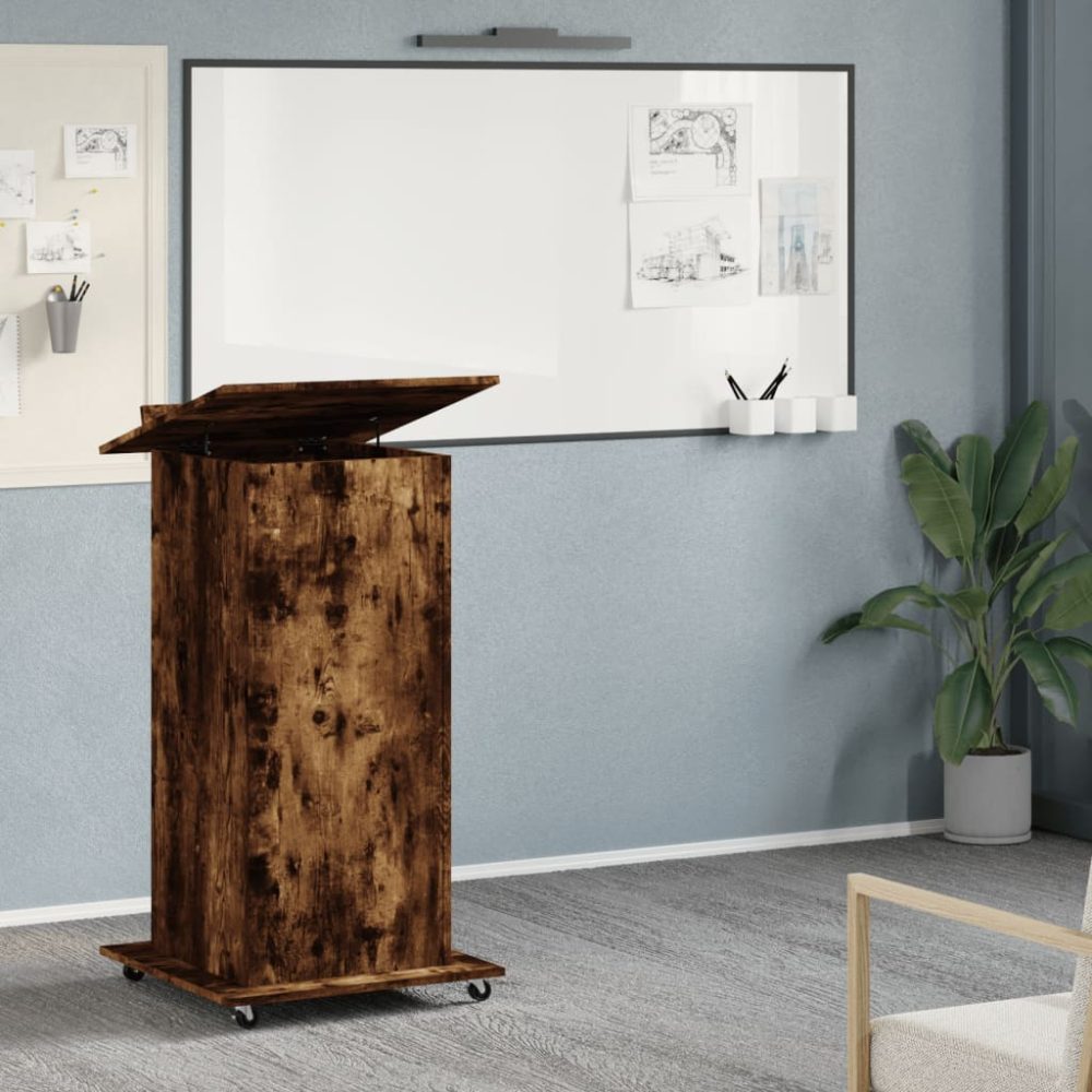 Lectern with Wheels & Drawer Smoked Oak 55x55x107 cm Engineered Wood – Image 3