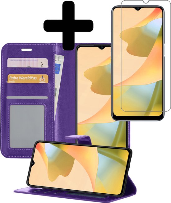 OPPO A16 Case Book Case Avec Protecteur d'écran - OPPO A16 Case Case Wallet Cover With Screen Protector - Violet