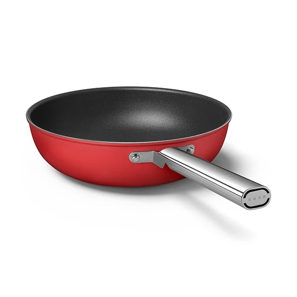 Wok aluminium antiadhésif 30 cm rouge mat Smeg – Image 3