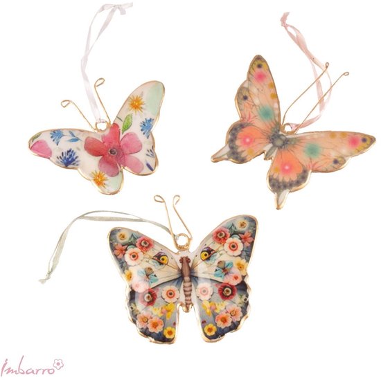 Imbarro - Décoration Suspensions - Suspensions - Métal - Papillons - Butterfly - Ensemble de 3 - 10x10cm