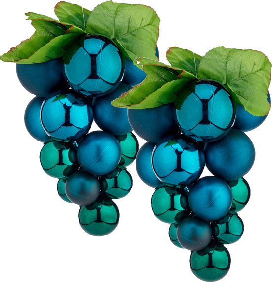 Grappe de raisin faux fruits/décoration de Noël faux fruits - 25 cm - bleu - 2x pièces