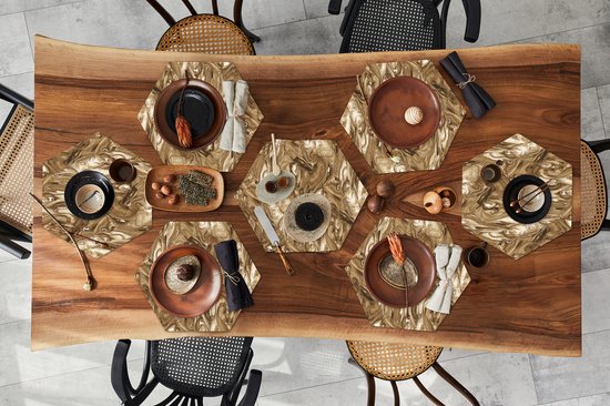 Napperons hexagon - Sets de table - Set de table hexagone - Marron - Imprimé marbre - Peinture - Motifs - 10 pièces
